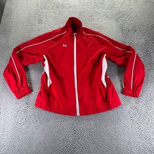 Under Armour Track Jacket Mens Large Red Polyester Long Sleeve Zip Up